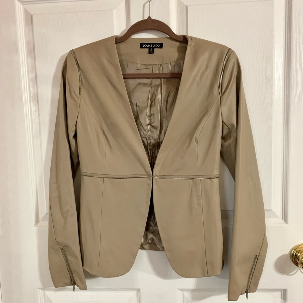 Peplum faux leather blazer jacket in Taupe